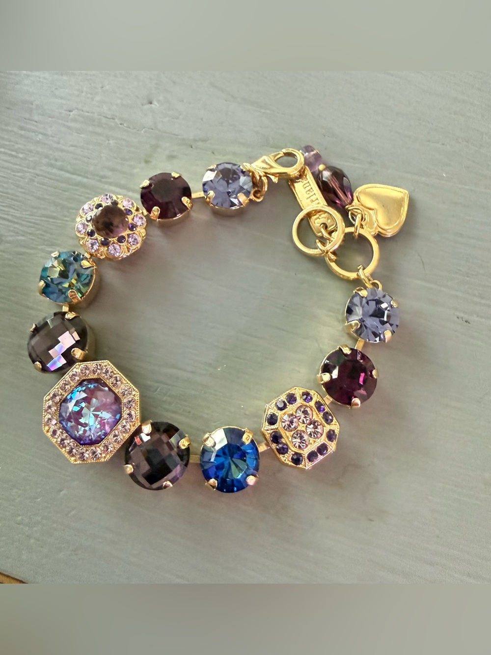 Mariana Gold Tone Crystal Heart Charm Bracelet
